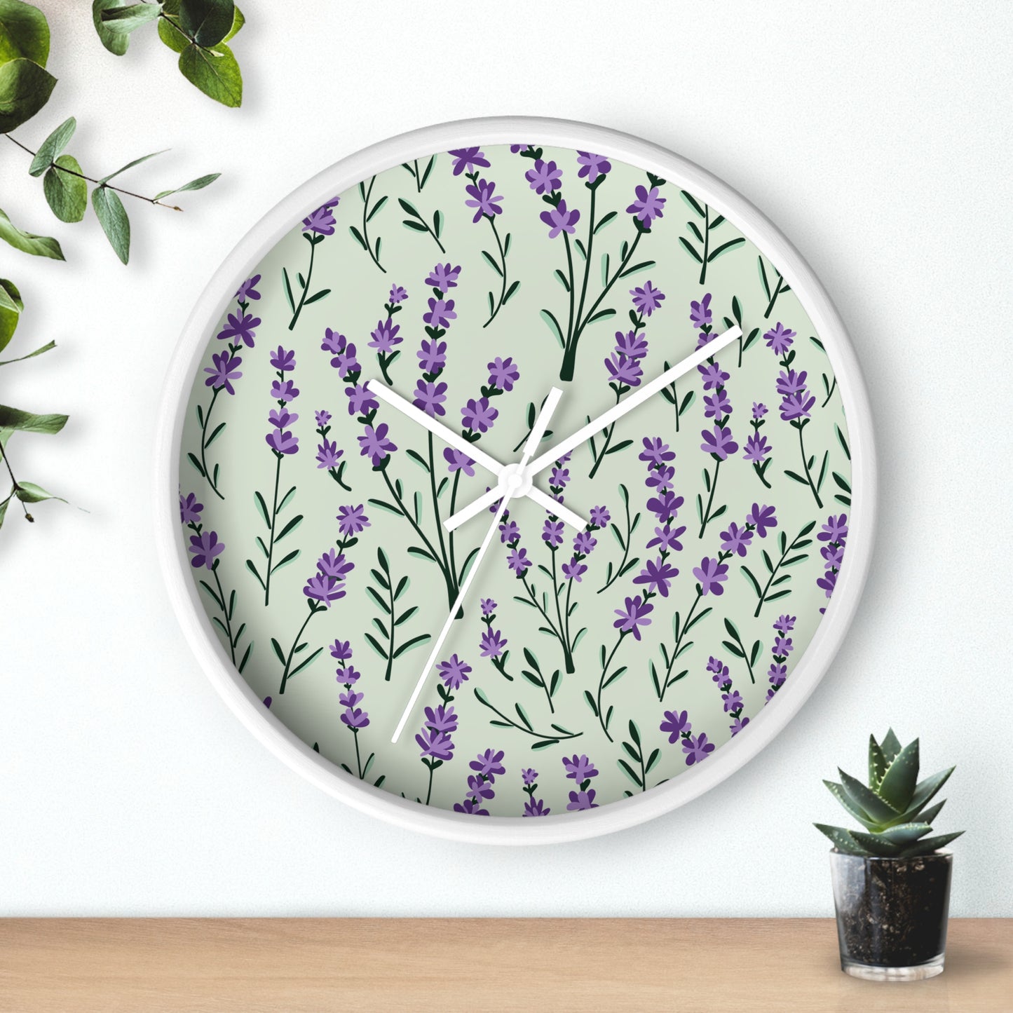 Lavender Sage Wall Clock - Select from Black, White or Natural Wood Color