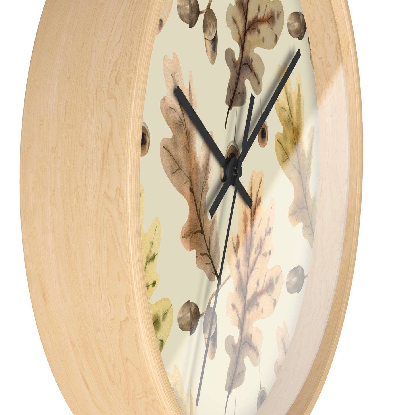 Oak Leaves Wall Clock - Select from Black, White or Natural Wood Color