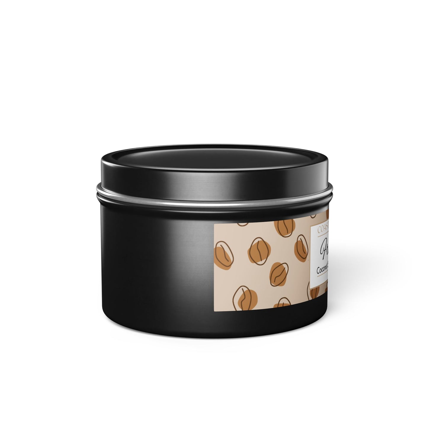 Fresh Coffee Scented Coconut Soy Wax Candle, 4 oz. Black Tin Jar with Lid