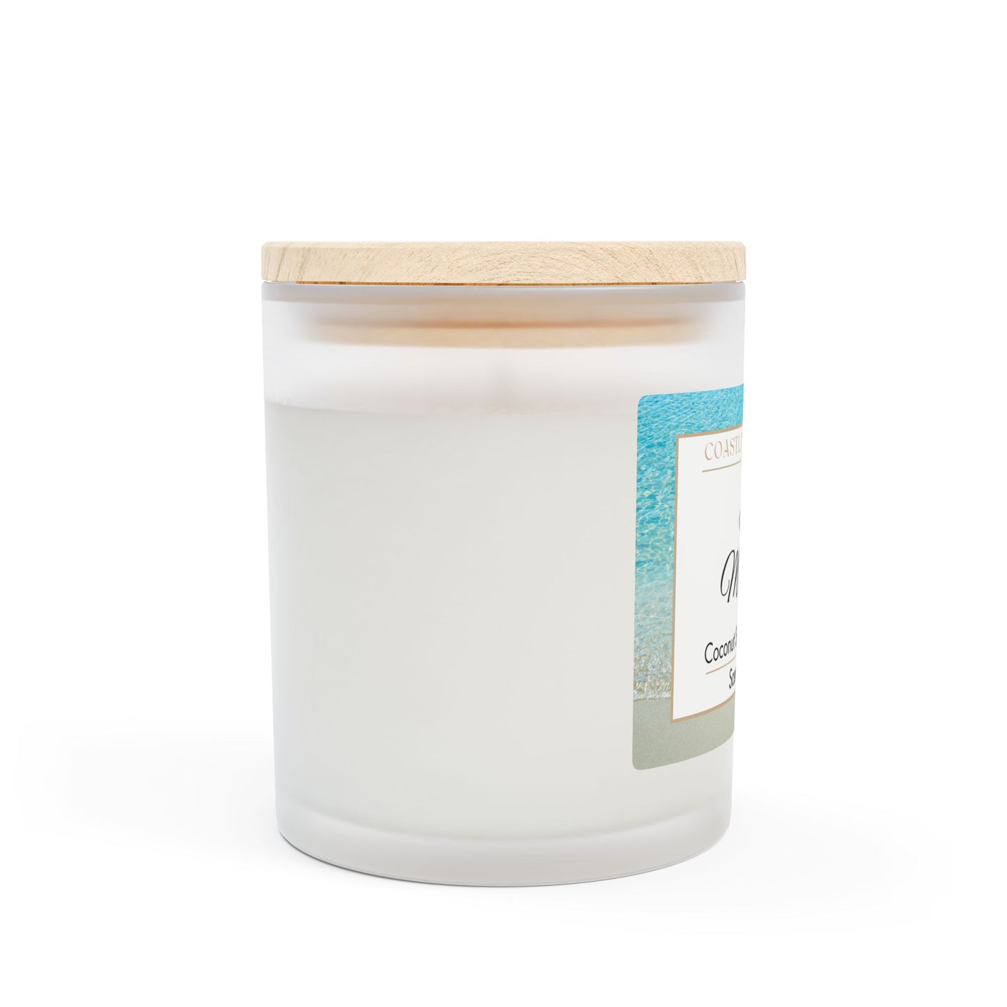 Sea Minerals Coconut 9 oz. Soy Wax Scented Candle, Frosted Jar with Wood Wick and Maple Wood Lid