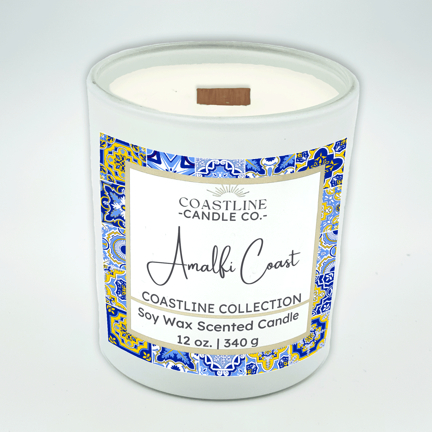 Amalfi Coast Soy Wax Candle - Coastline Collection in 12 oz. White Jar with wood wick