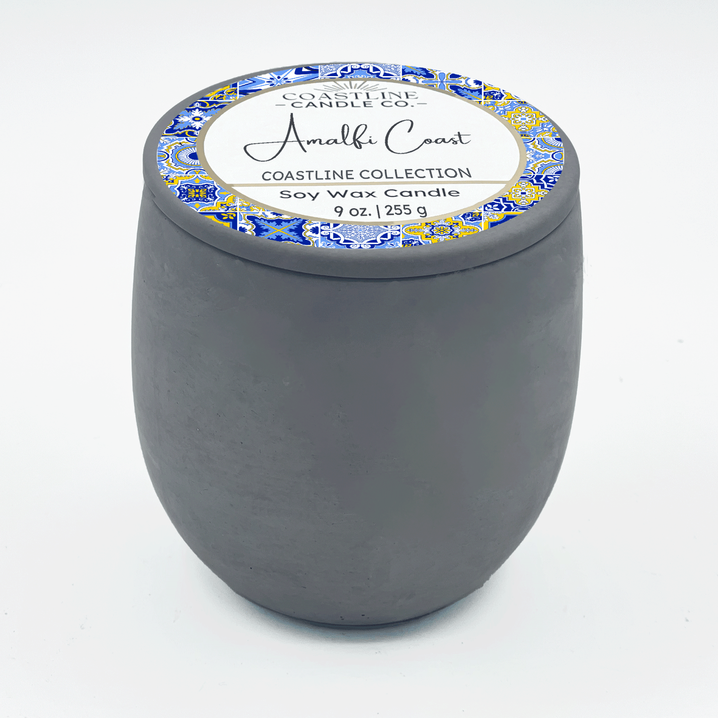 Amalfi Coast Soy Wax Candle - Coastline Collection in 9 oz. Gray Concrete Jar with wood wick