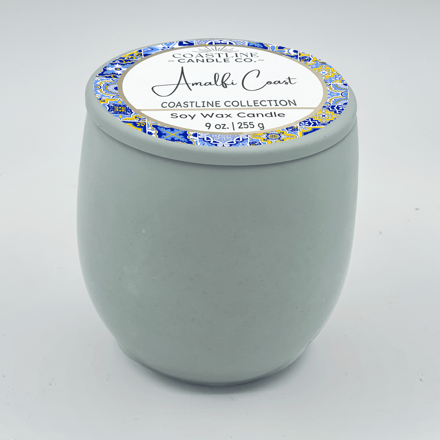 Amalfi Coast Soy Wax Candle - Coastline Collection in 9 oz. Green Concrete Jar with wood wick