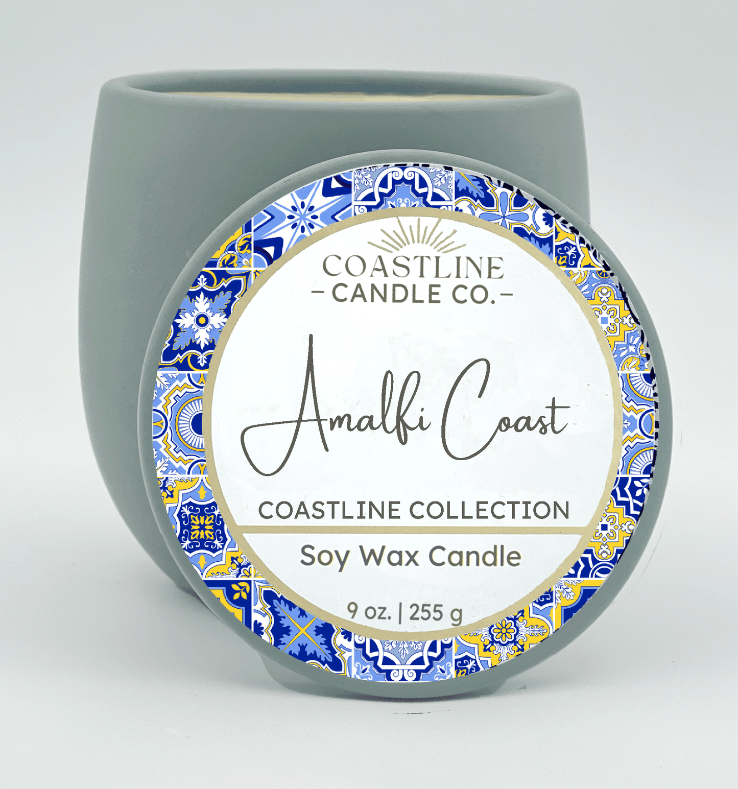 Amalfi Coast Soy Wax Candle - Coastline Collection in 9 oz. Green Concrete Jar with wood wick