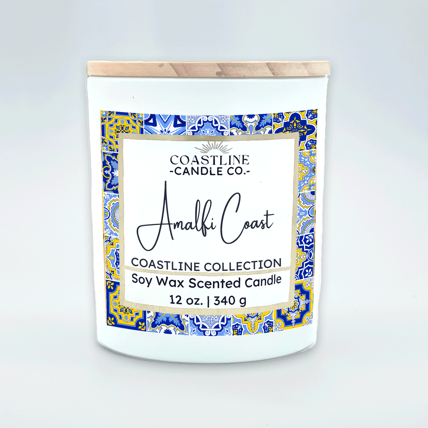 Amalfi Coast Soy Wax Candle - Coastline Collection in 12 oz. White Jar with wood wick