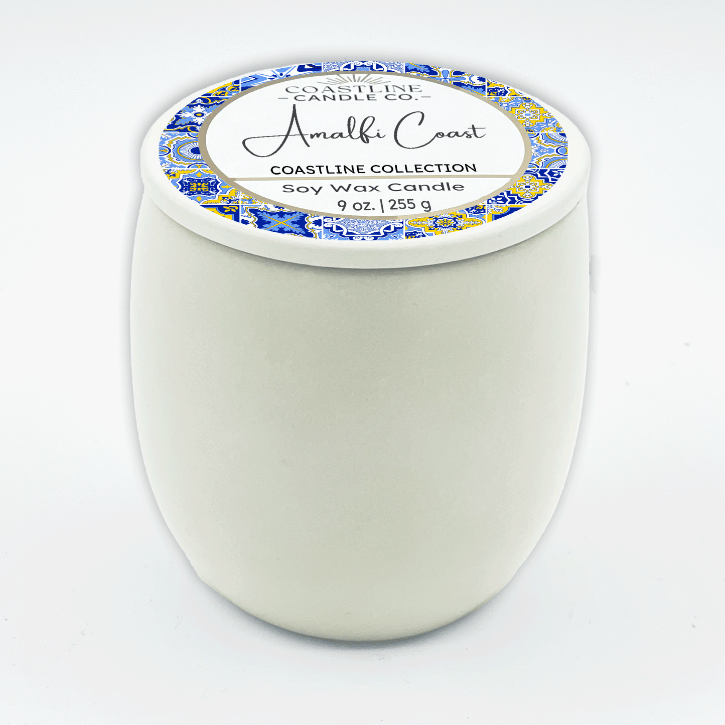 Amalfi Coast Soy Wax Candle - Coastline Collection in 9 oz. White Concrete Jar with wood wick