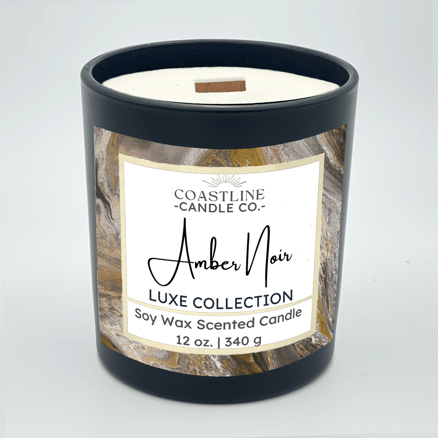 Amber Noir Soy Wax Candle - Luxe Collection in 12 oz. Black Jar