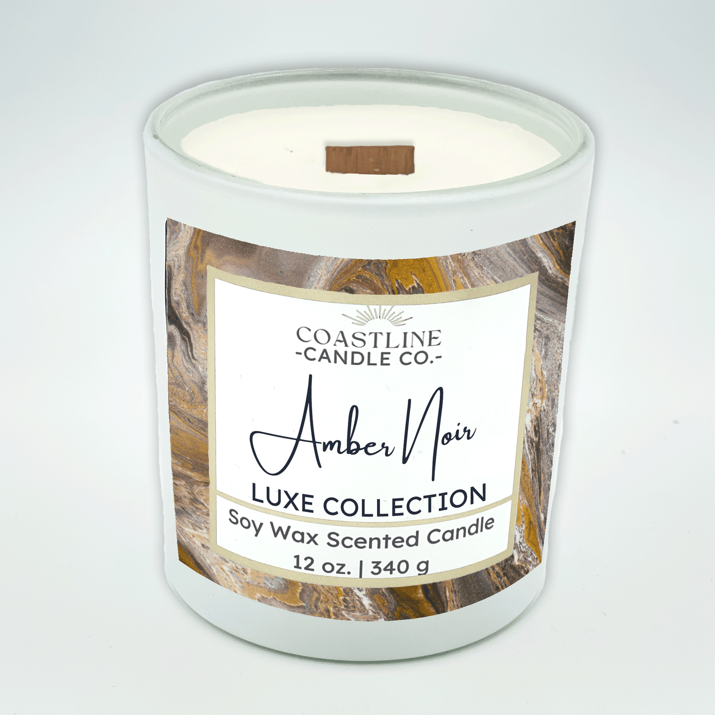 Amber Noir Soy Wax Candle - Luxe Collection in 12 oz. White Jar