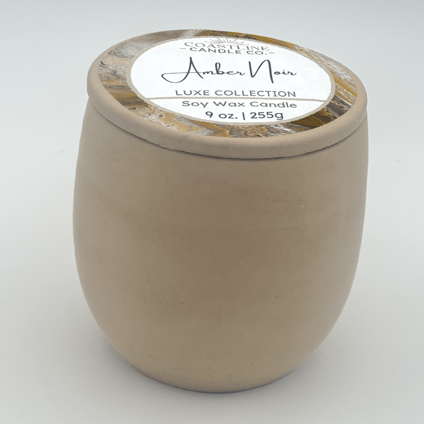 Amber Noir Soy Wax Candle - Luxe Collection in 9 oz. Beige Concrete Jar