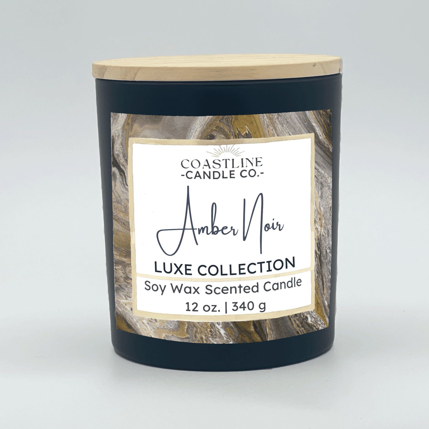 Amber Noir Soy Wax Candle - Luxe Collection in 12 oz. Black Jar