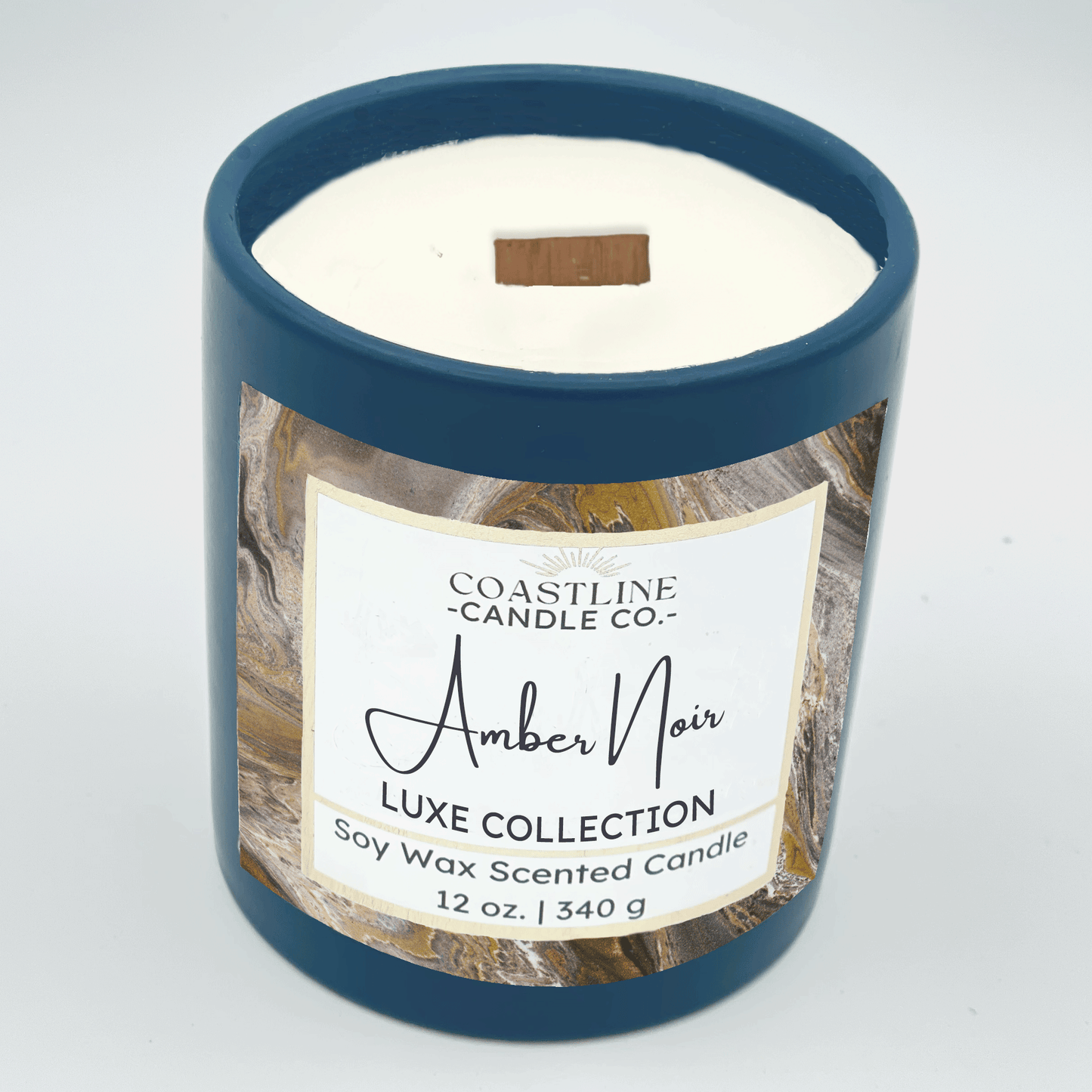 Amber Noir Soy Wax Candle - Luxe Collection in 12 oz. Denim Blue Jar