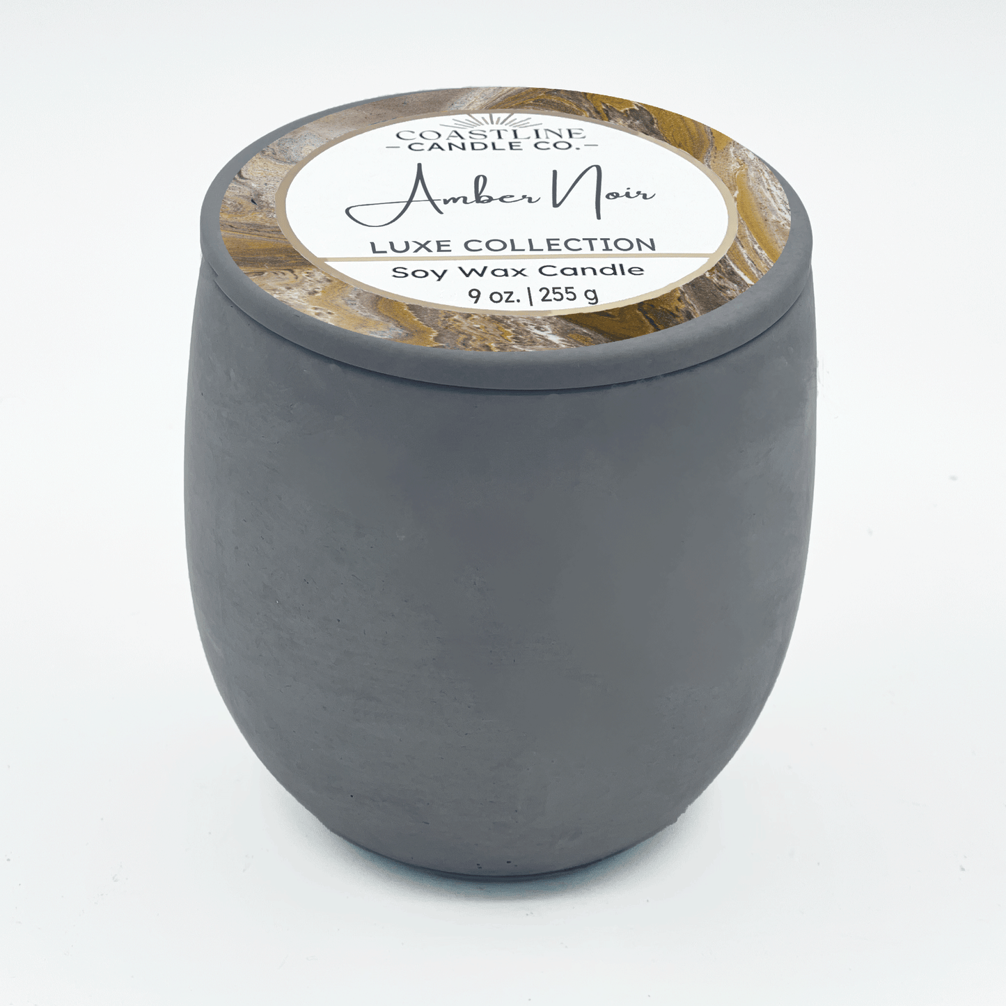 Amber Noir Soy Wax Candle - Luxe Collection in 9 oz. Gray Concrete Jar