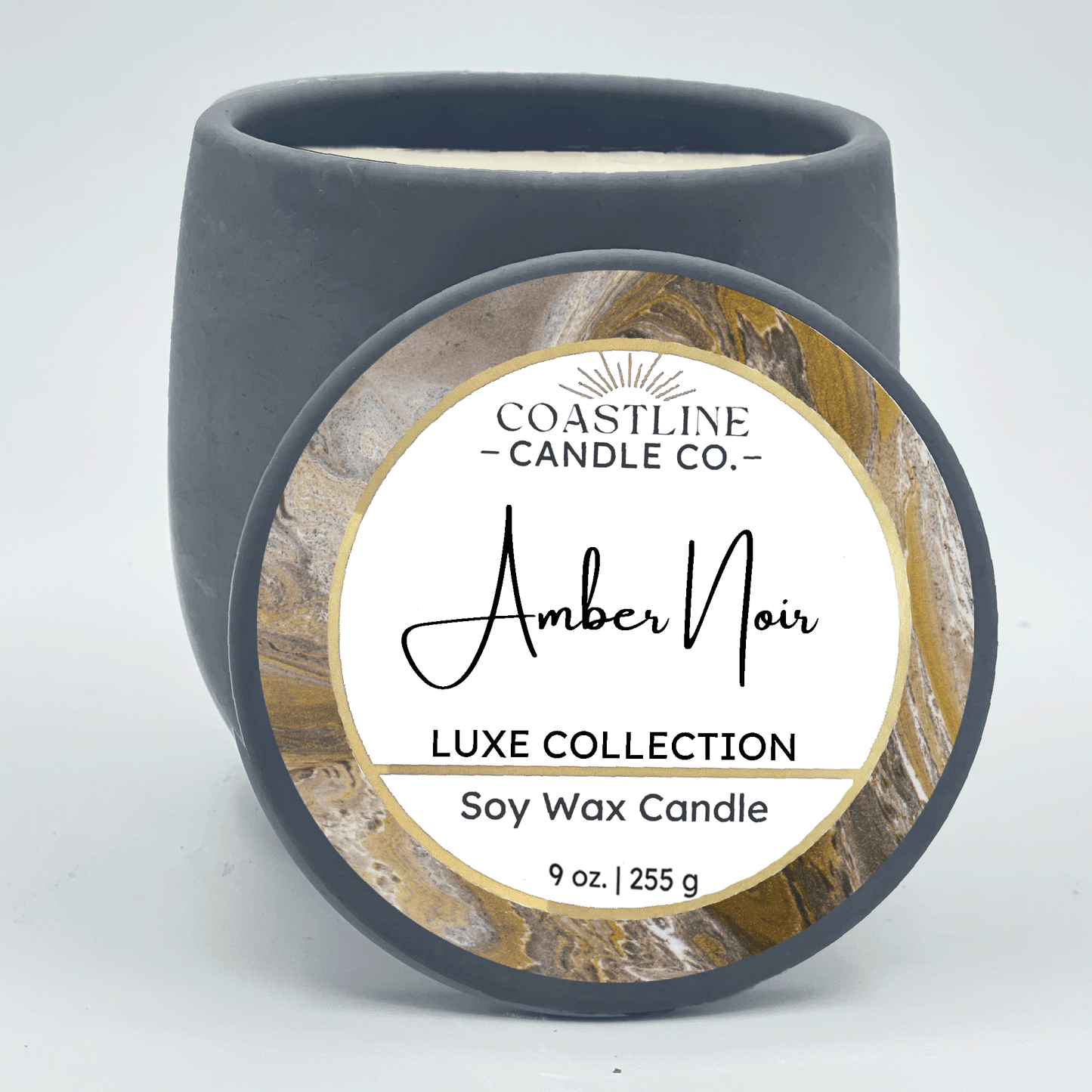 Amber Noir Soy Wax Candle - Luxe Collection in 9 oz. Gray Concrete Jar