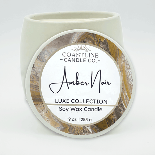 Amber Noir Soy Wax Candle - Luxe Collection in 9 oz. White Concrete Jar