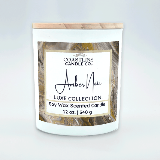 Amber Noir Soy Wax Candle - Luxe Collection in 12 oz. White Jar