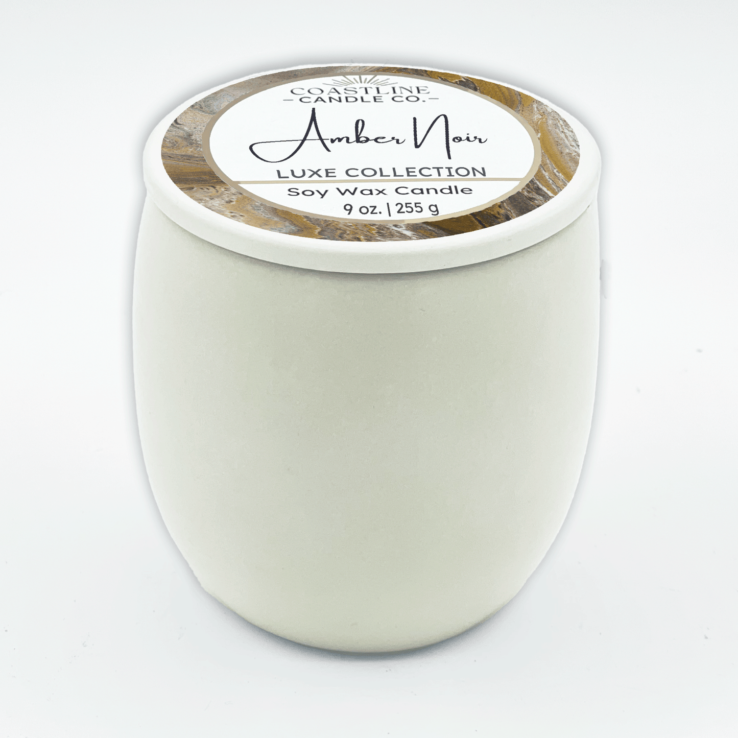 Amber Noir Soy Wax Candle - Luxe Collection in 9 oz. White Concrete Jar