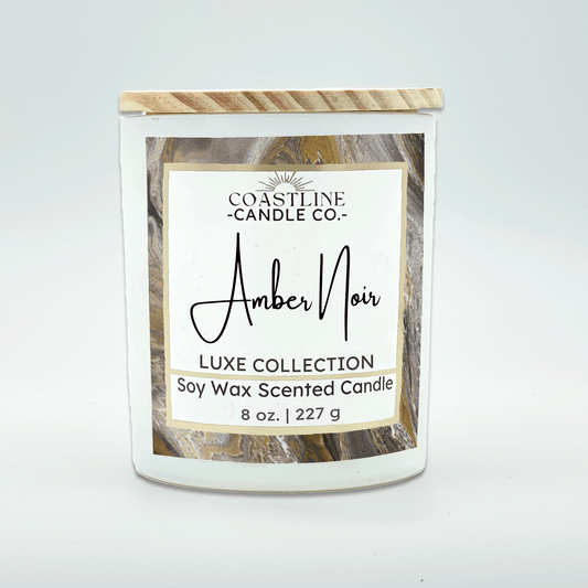 Amber Noir Soy Wax Candle - Luxe Collection in 8 oz. white jar