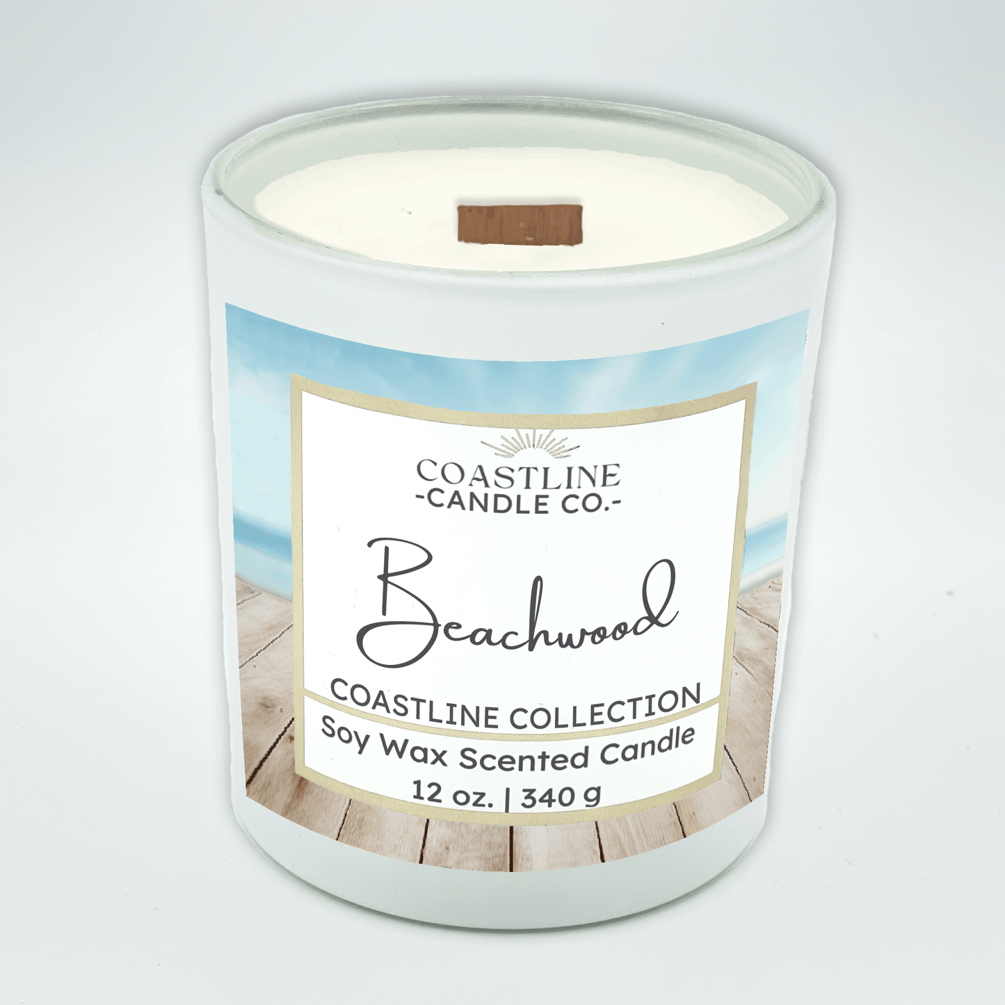 Beachwood Soy Wax Candle - Coastline Collection in 12 oz. White Jar with wood wick