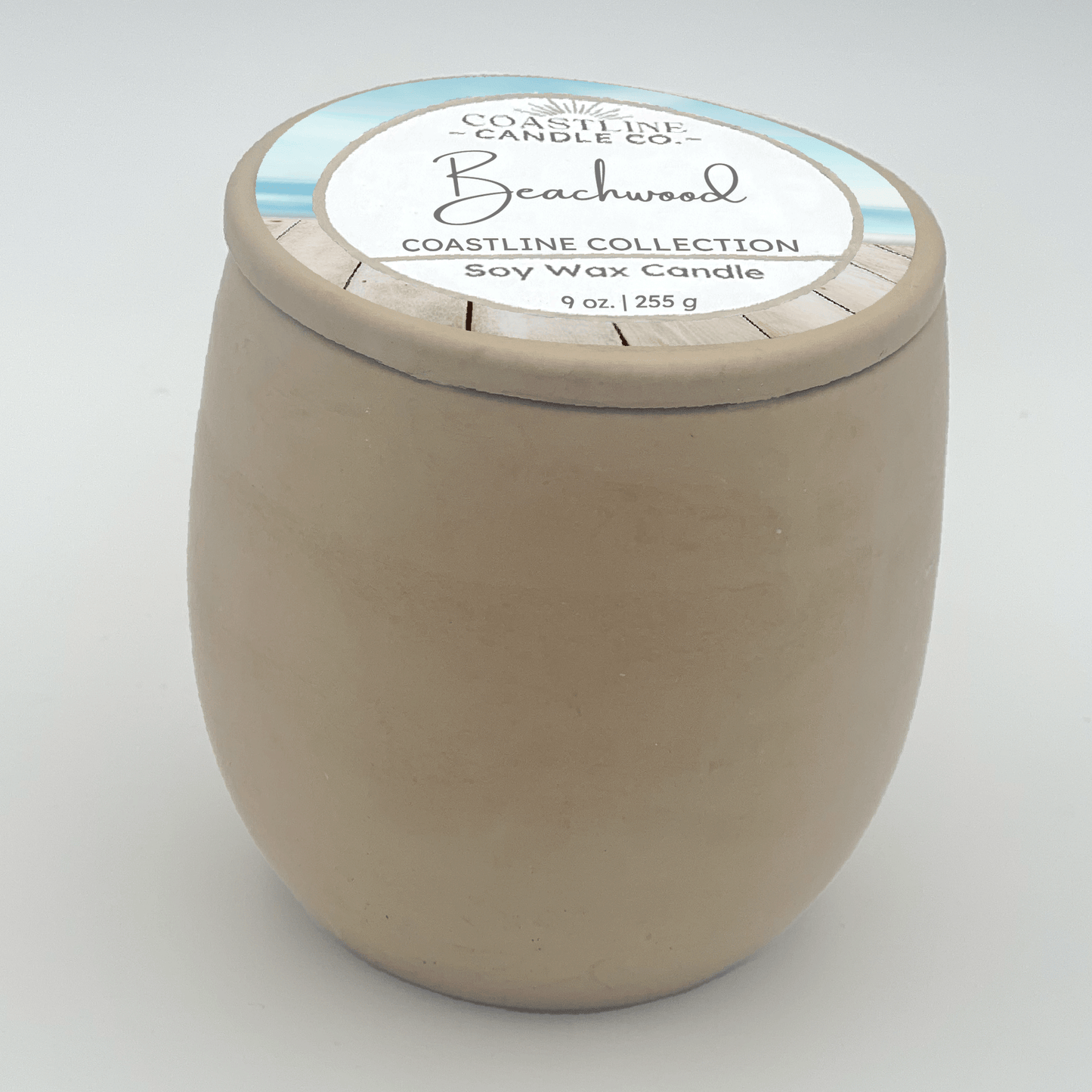 Beachwood Soy Wax Candle - Coastline Collection in 9 oz. Beige Concrete Jar with wood wick