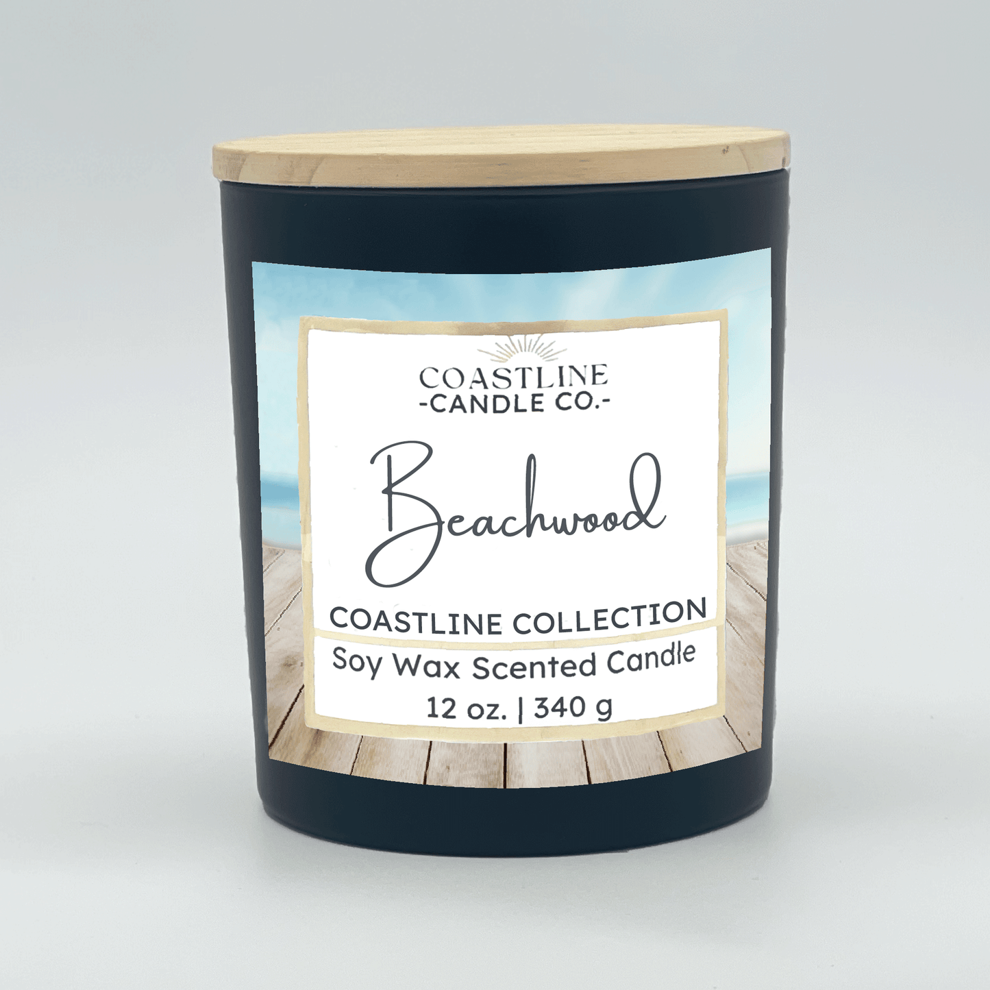 Beachwood Soy Wax Candle - Coastline Collection in 12 oz. Black Jar with wood wick