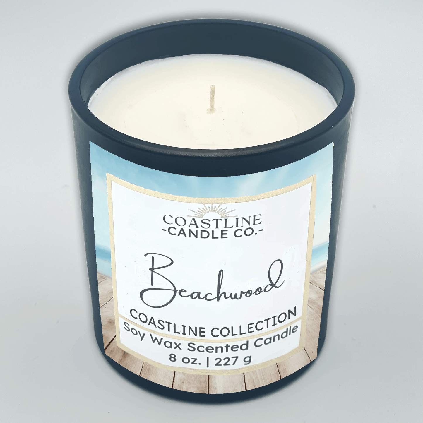 Beachwood Soy Wax Candle - Coastline Collection in 8 oz. black jar