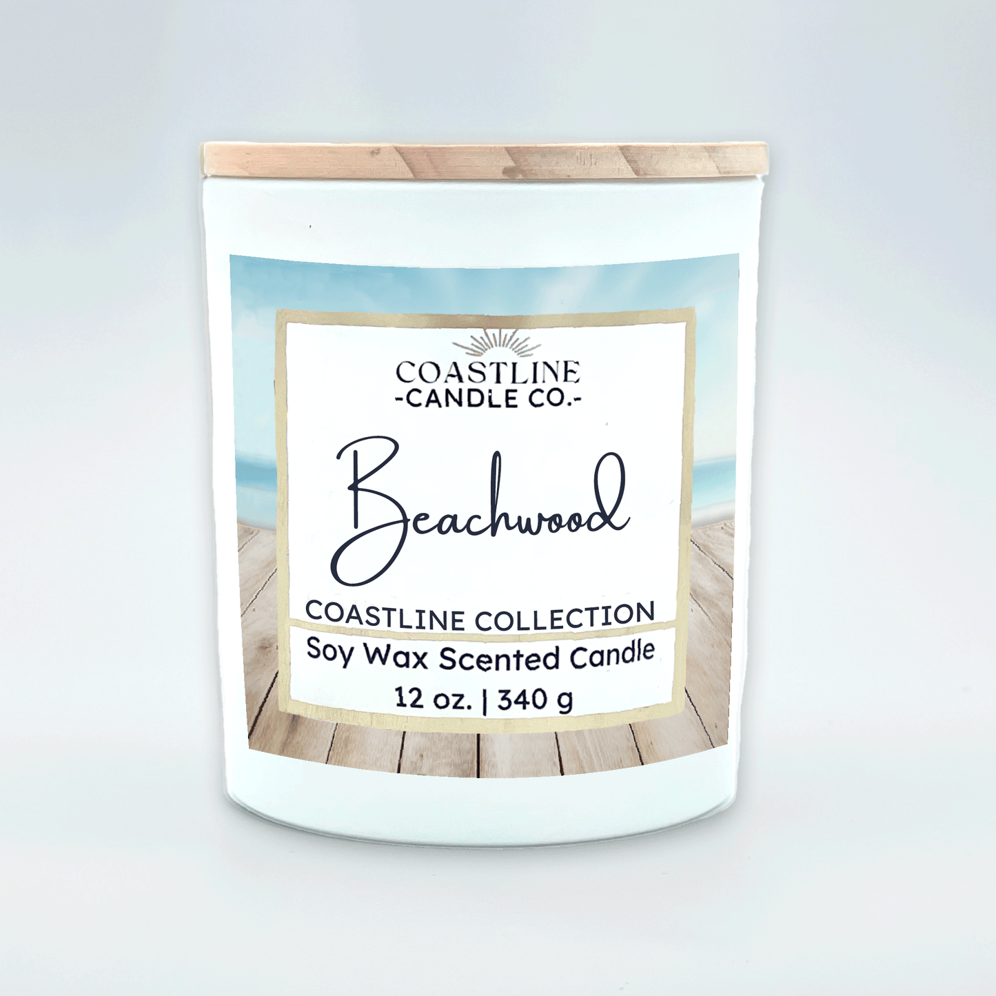 Beachwood Soy Wax Candle - Coastline Collection in 12 oz. White Jar with wood wick