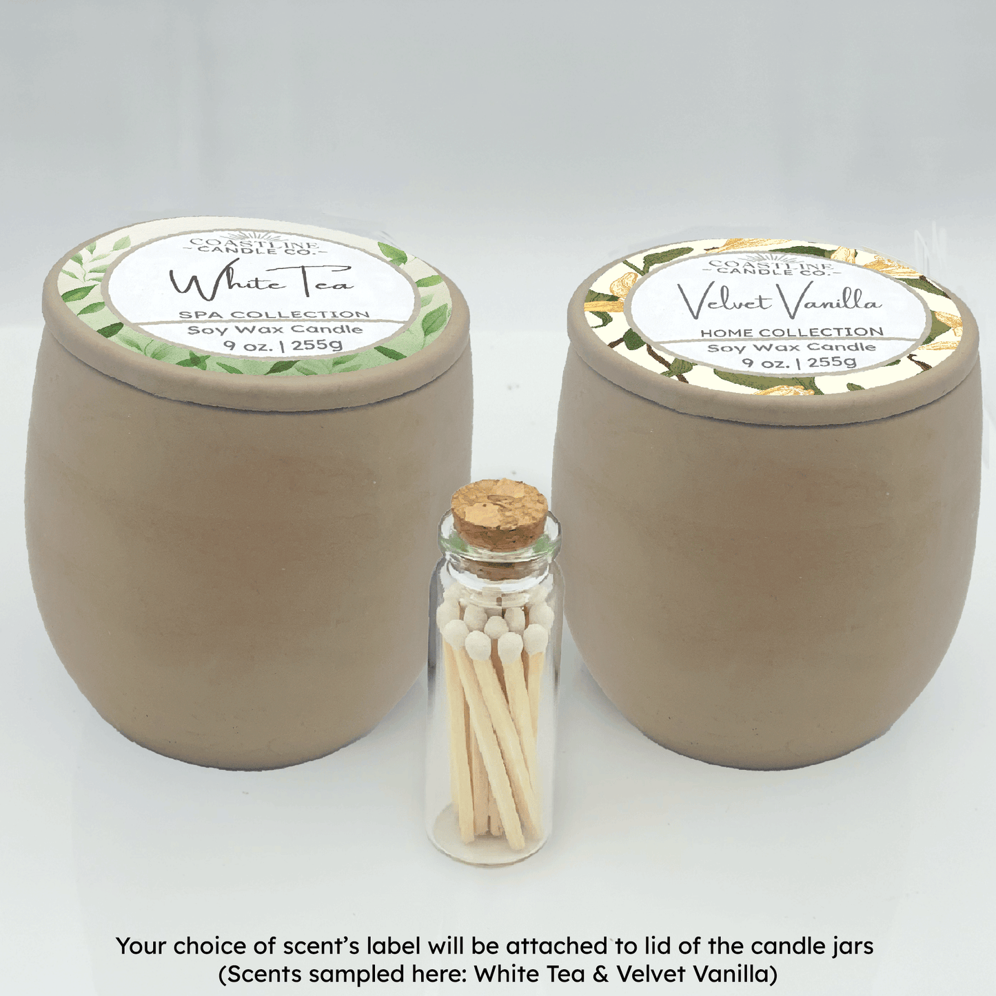 Beige 9 oz. Concrete 2 Jar Gift Set - your choice of scent with match stick bottle