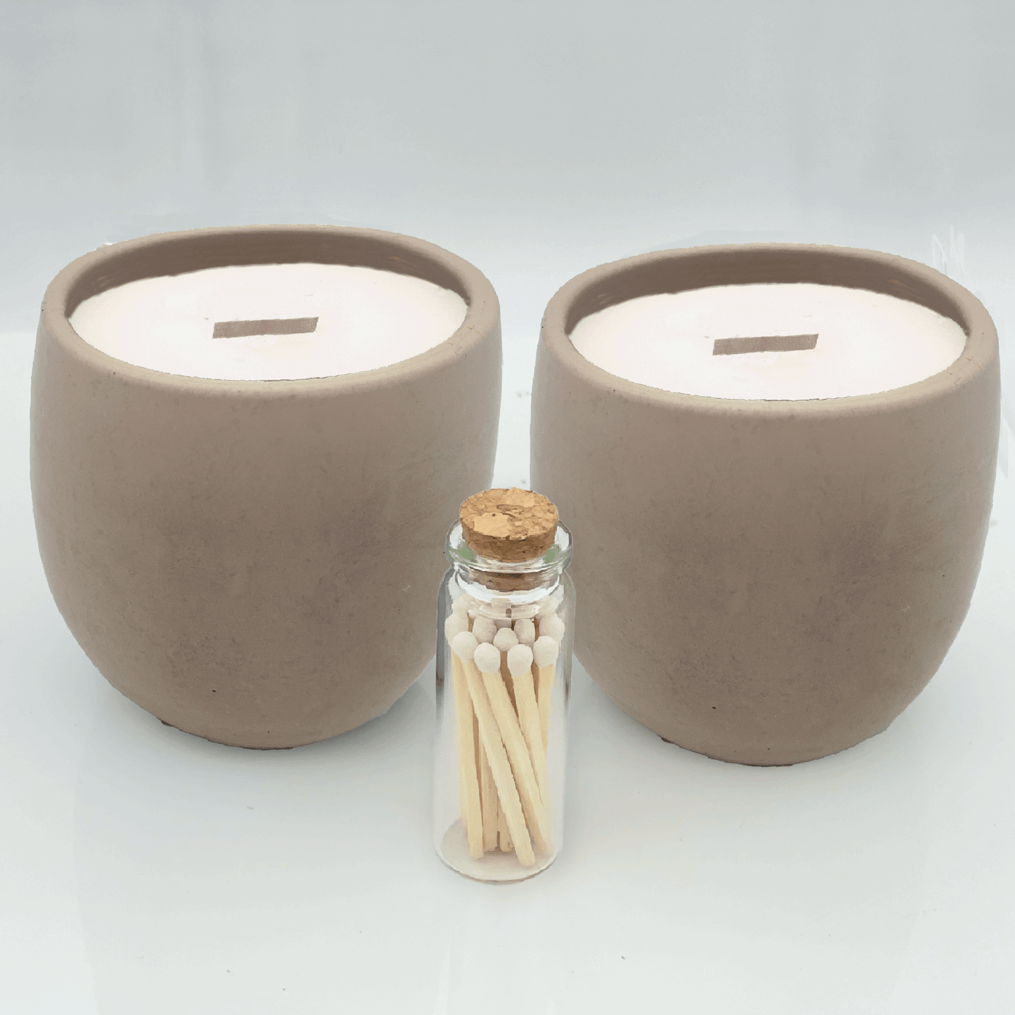 Beige 9 oz. Concrete 2 Jar Gift Set - your choice of scent with match stick bottle