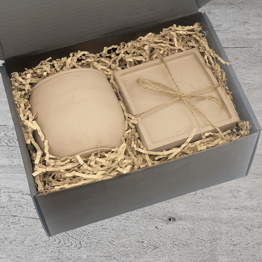 Beige Concrete Candle & Set of 4 Coasters Gift Set - your choice of scent