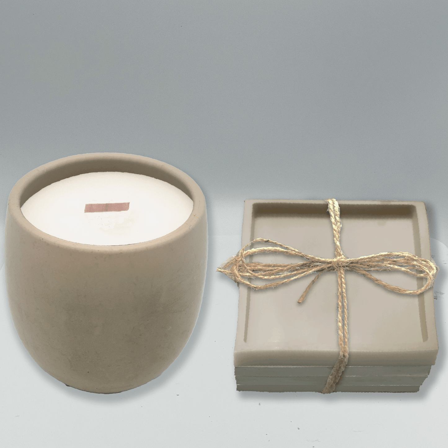 Beige Concrete Candle & Set of 4 Coasters Gift Set - your choice of scent