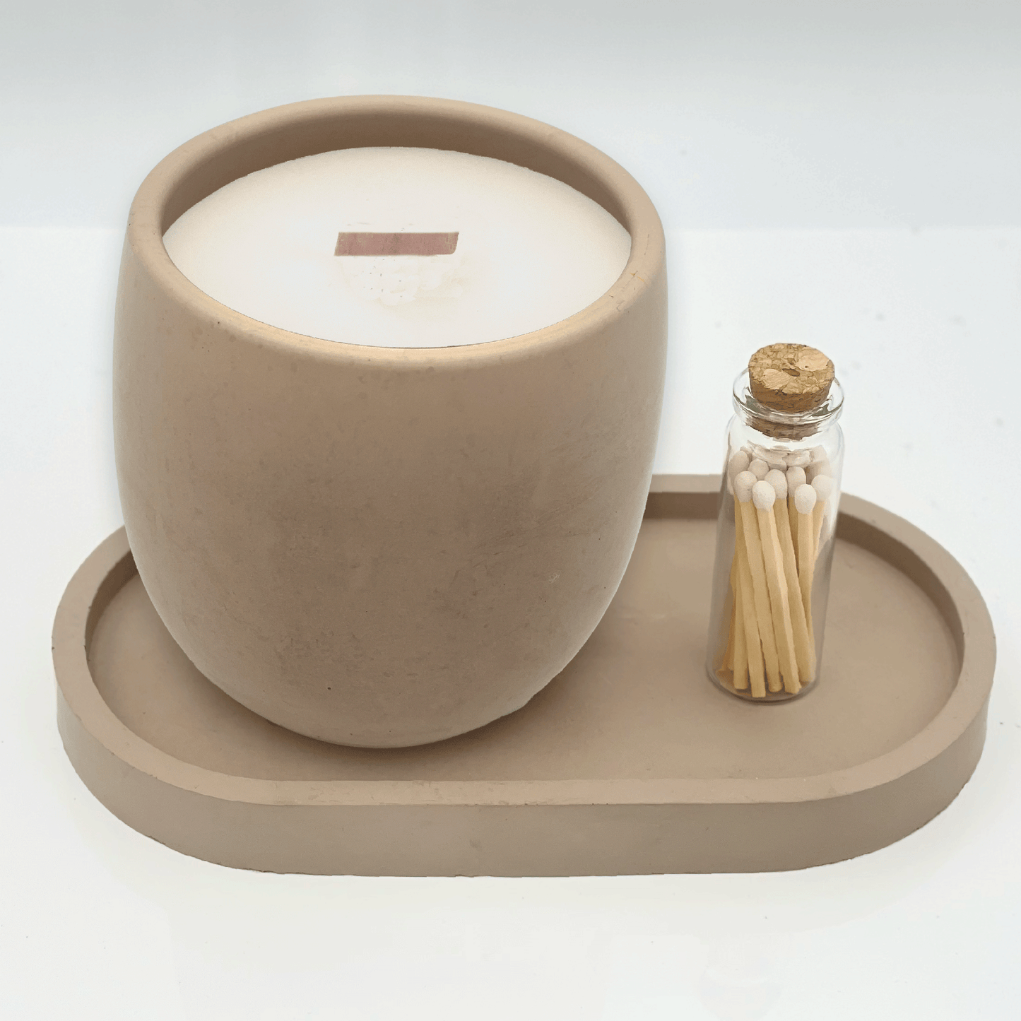 Beige 9 oz. Concrete Candle & Tray Gift Set - your choice of scent with match stick bottle