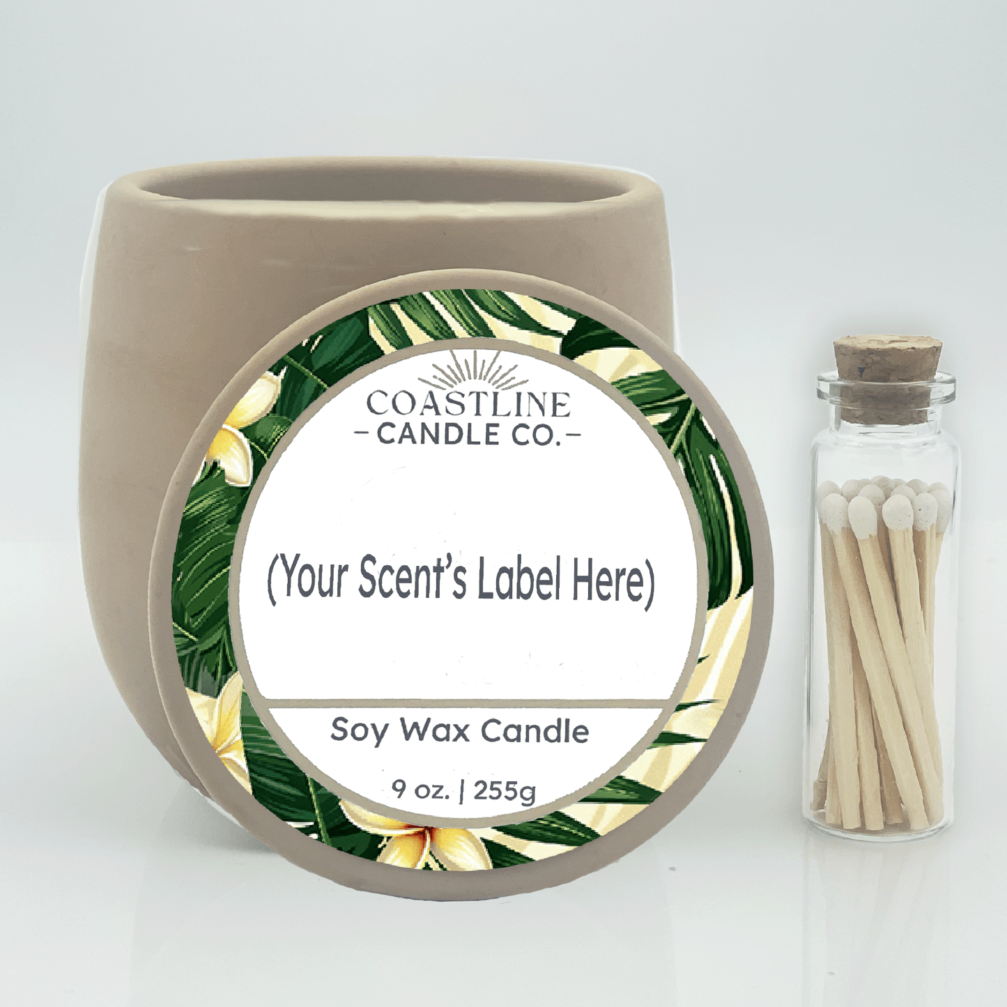 Beige 9 oz. Concrete Jar Gift Set - your choice of scent with match stick bottle