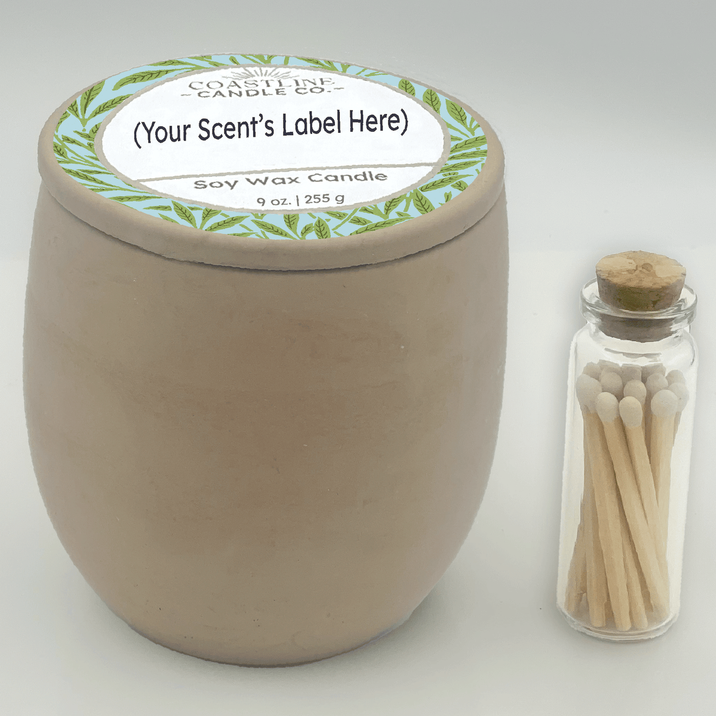 Beige 9 oz. Concrete Jar Gift Set - your choice of scent with match stick bottle