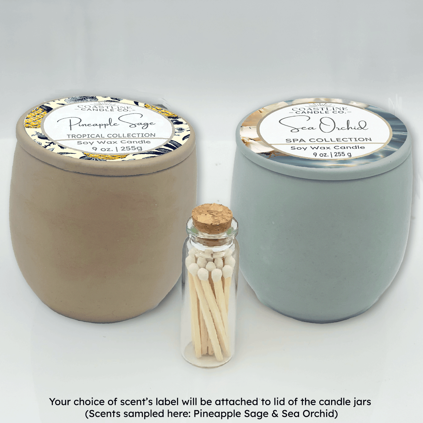 Beige & Green 9 oz. Concrete 2 Jar Gift Set - your choice of scent with match stick bottle