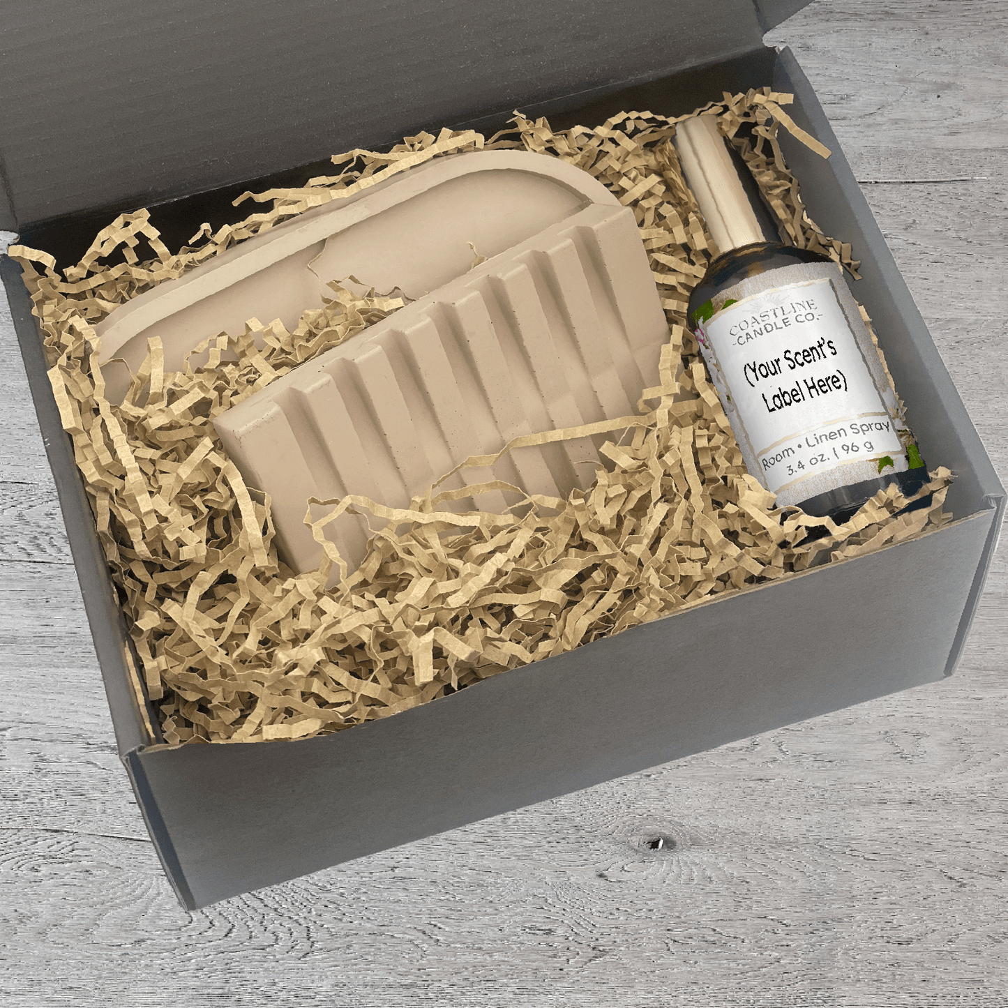 Beige Concrete Soap Dish, Tray & Room Spray Gift Set - your choice of scent