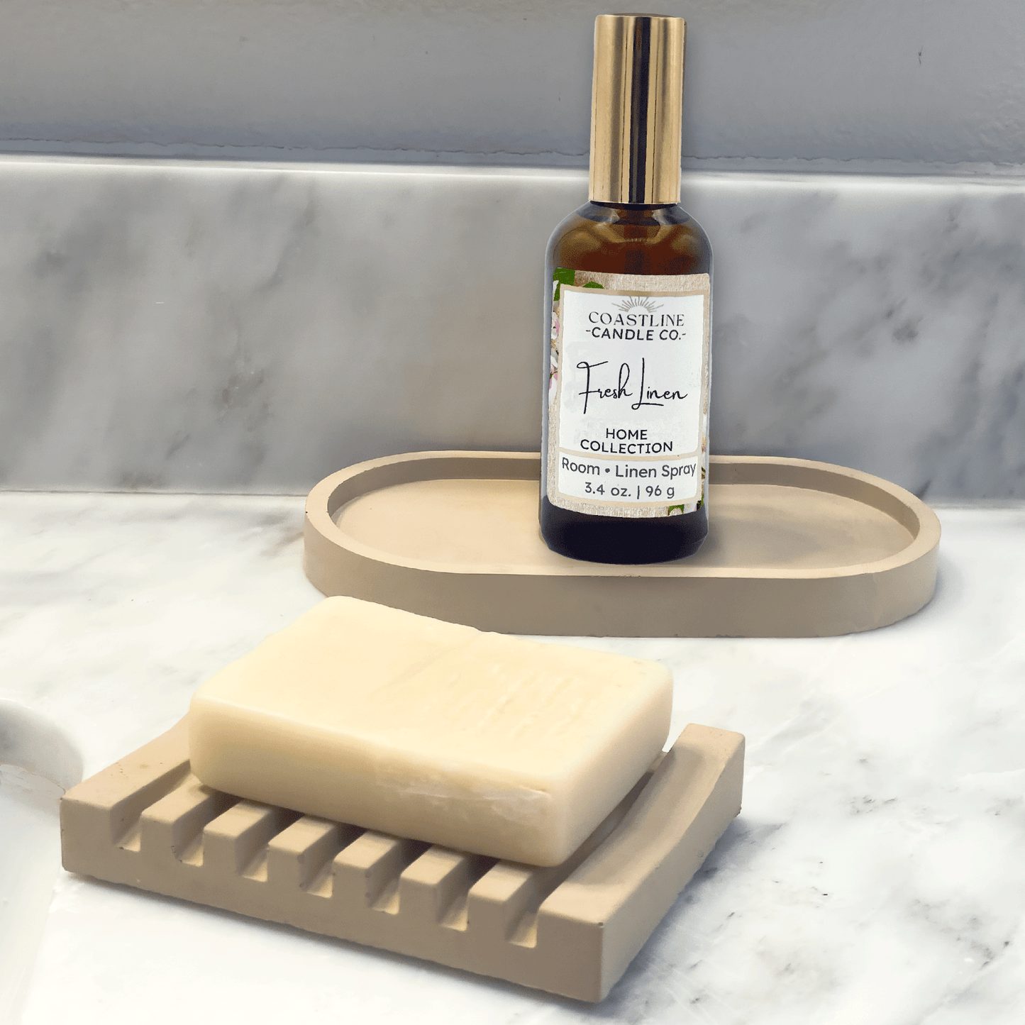 Beige Concrete Soap Dish, Tray & Room Spray Gift Set - your choice of scent