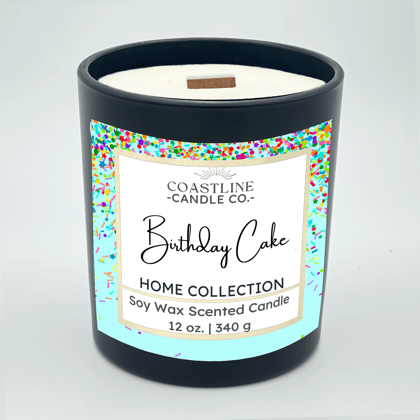 Birthday Cake Soy Wax Candle - Home Collection in 12 oz. Black Jar with wood wick