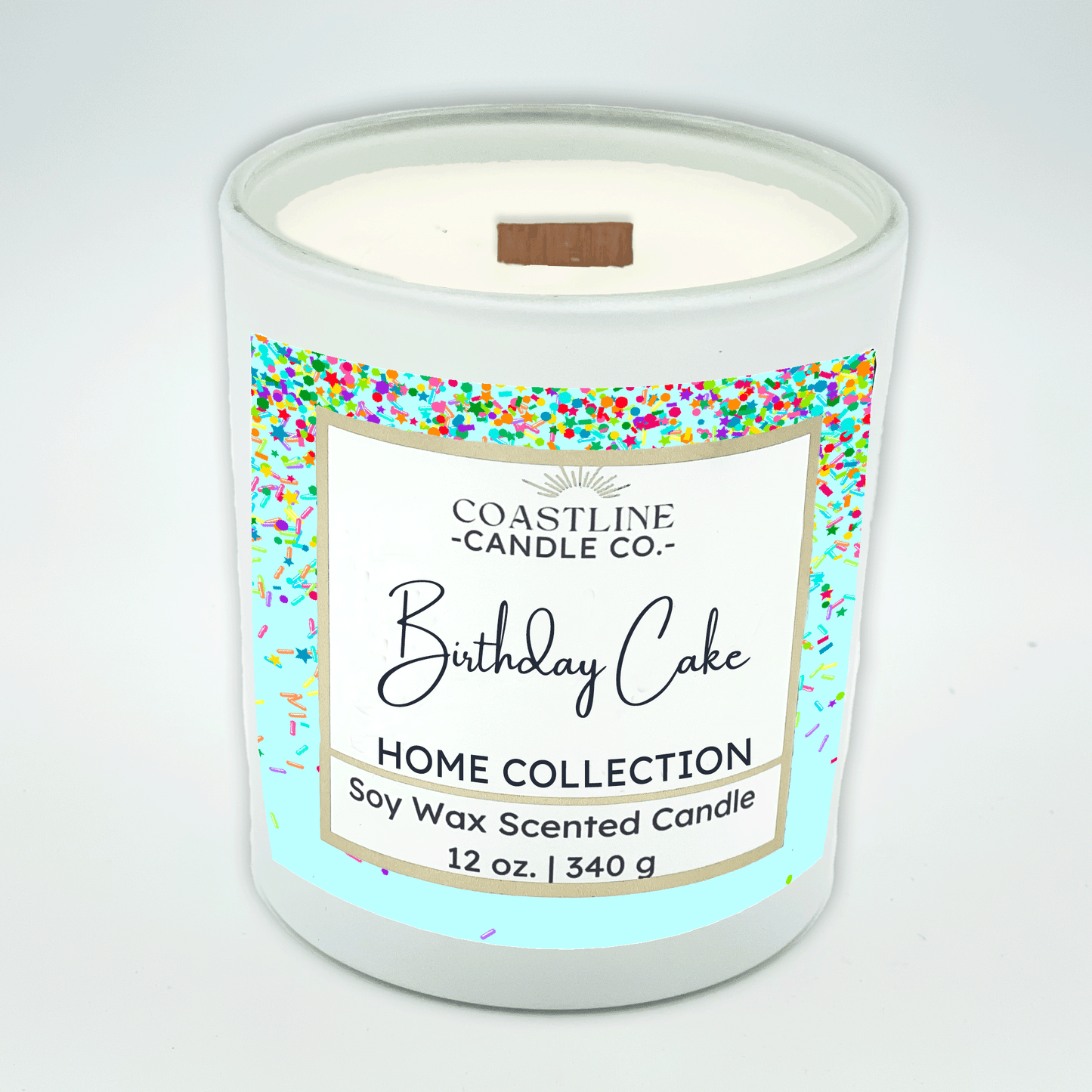 Birthday Cake Soy Wax Candle - Home Collection in 12 oz. White Jar with wood wick