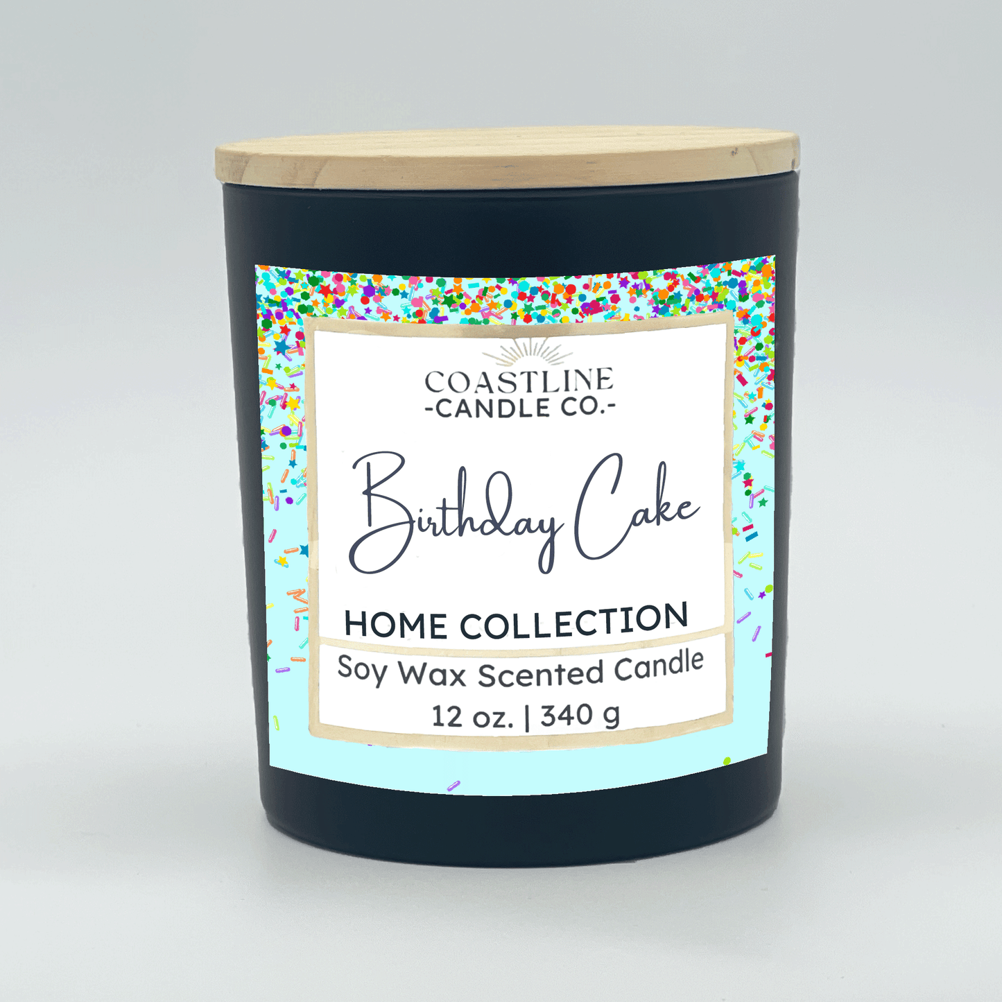 Birthday Cake Soy Wax Candle - Home Collection in 12 oz. Black Jar with wood wick