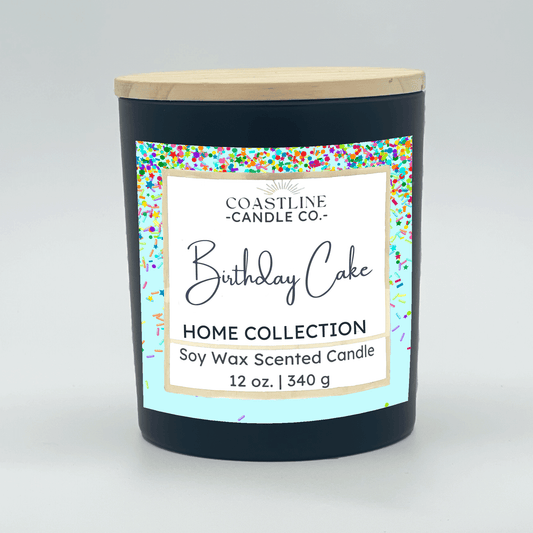 Birthday Cake Soy Wax Candle - Home Collection in 12 oz. Black Jar with wood wick