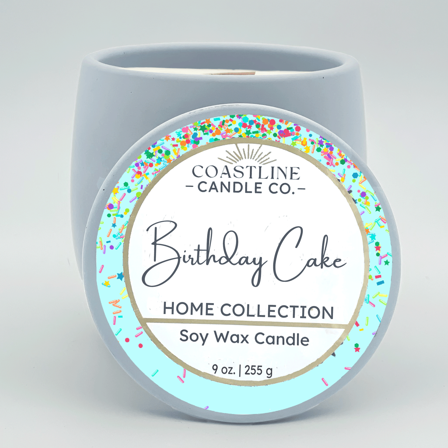 Birthday Cake Soy Wax Candle - Home Collection in 9 oz. Light Blue Concrete Jar