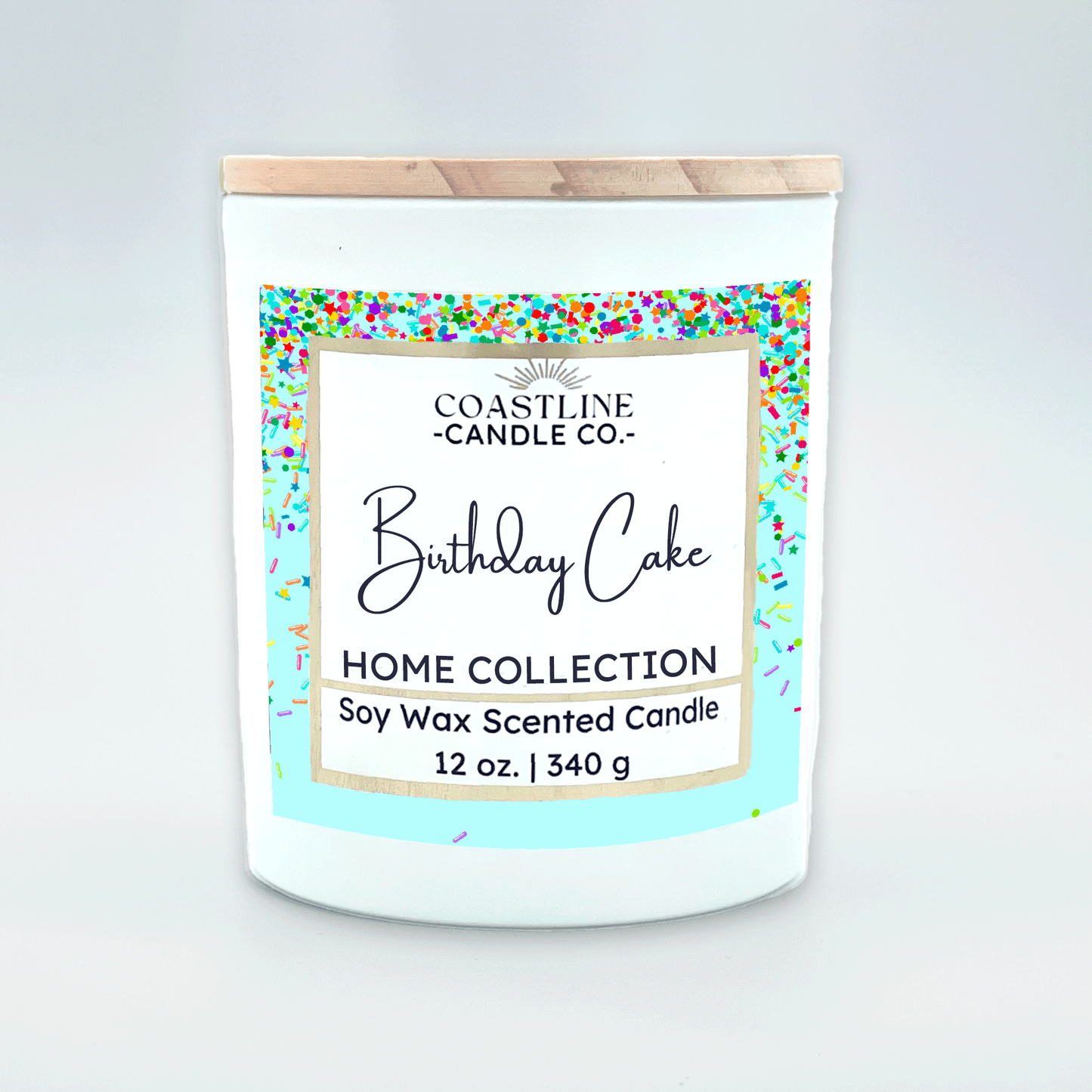 Birthday Cake Soy Wax Candle - Home Collection in 12 oz. White Jar with wood wick