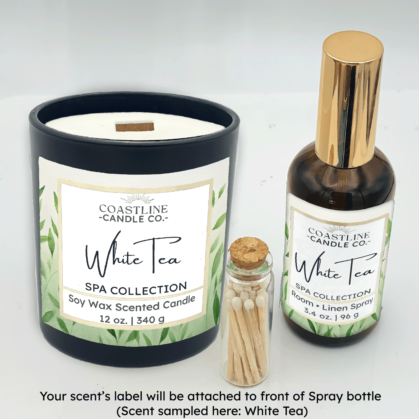 Black 12 oz. Candle Jar & Room Spray Gift Set - your choice of scent with match stick bottle