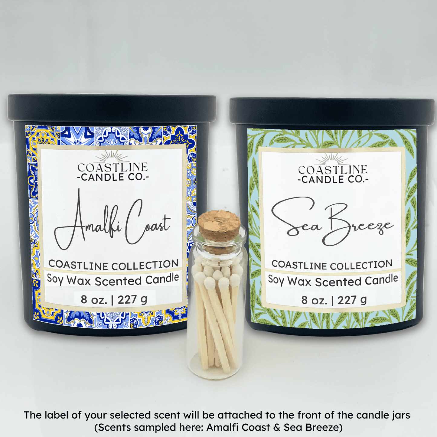 Black 8 oz. Two Jar Gift Set - your choice of scent with match stick bottle