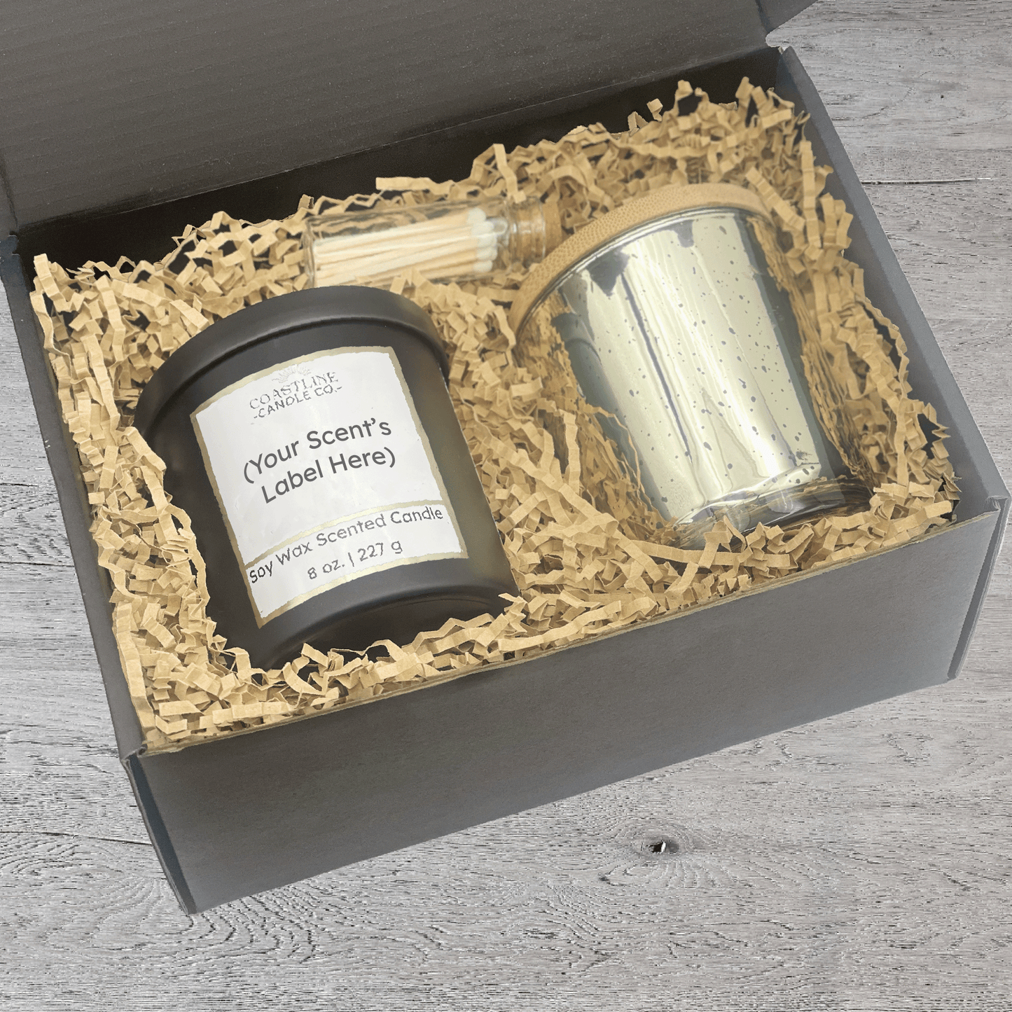 Black & Gold 8 oz. Two Jar Gift Set - your choice of scent with match stick bottle