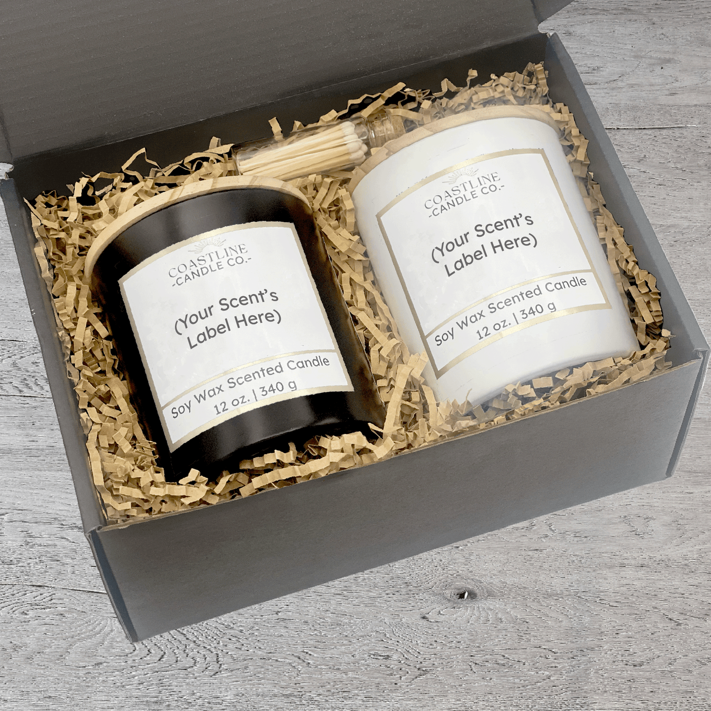 Black & White 12 oz. Two Jar Gift Set - your choice of scent with match stick bottle