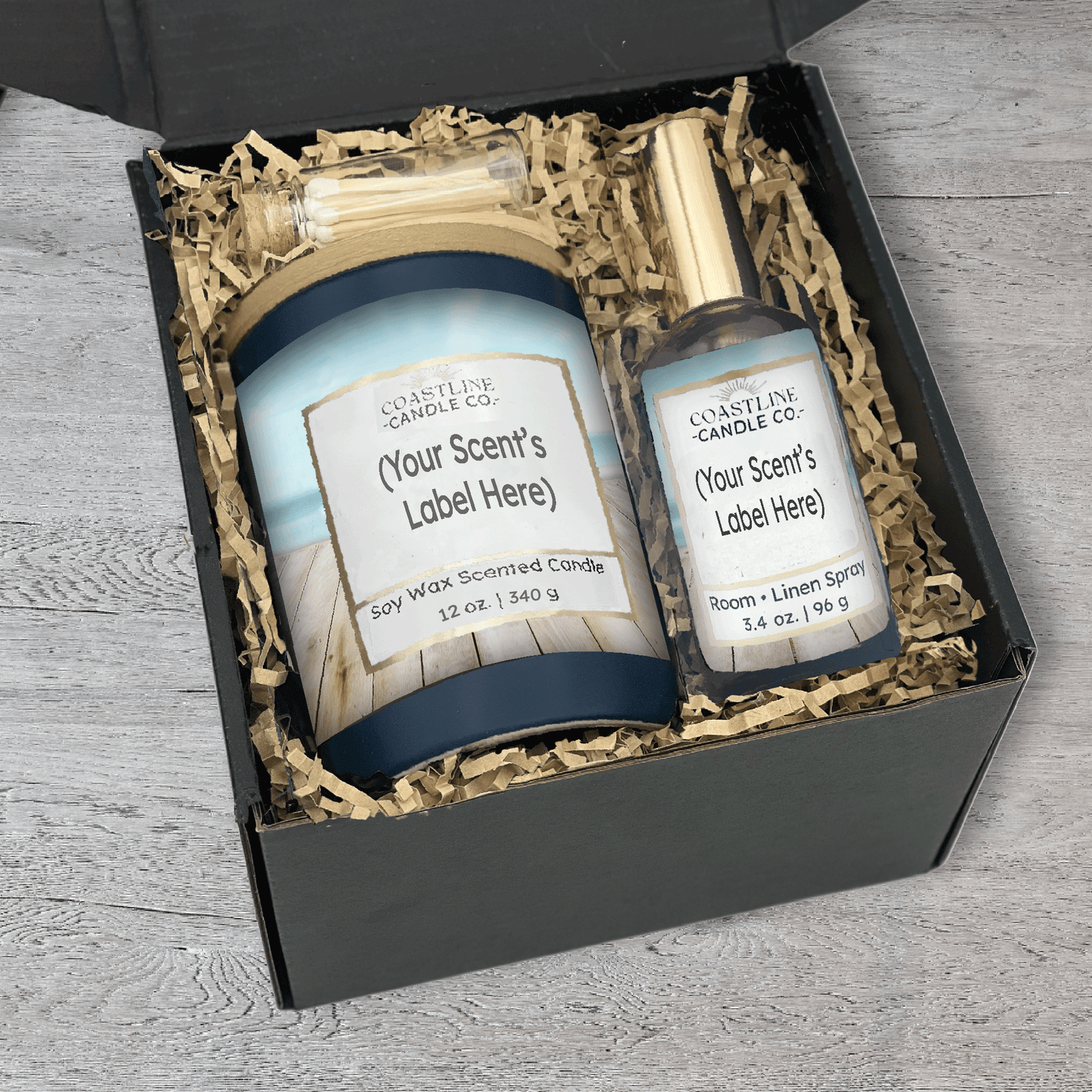 Blue 12 oz. Candle Jar & Room Spray Gift Set - your choice of scent with match stick bottle