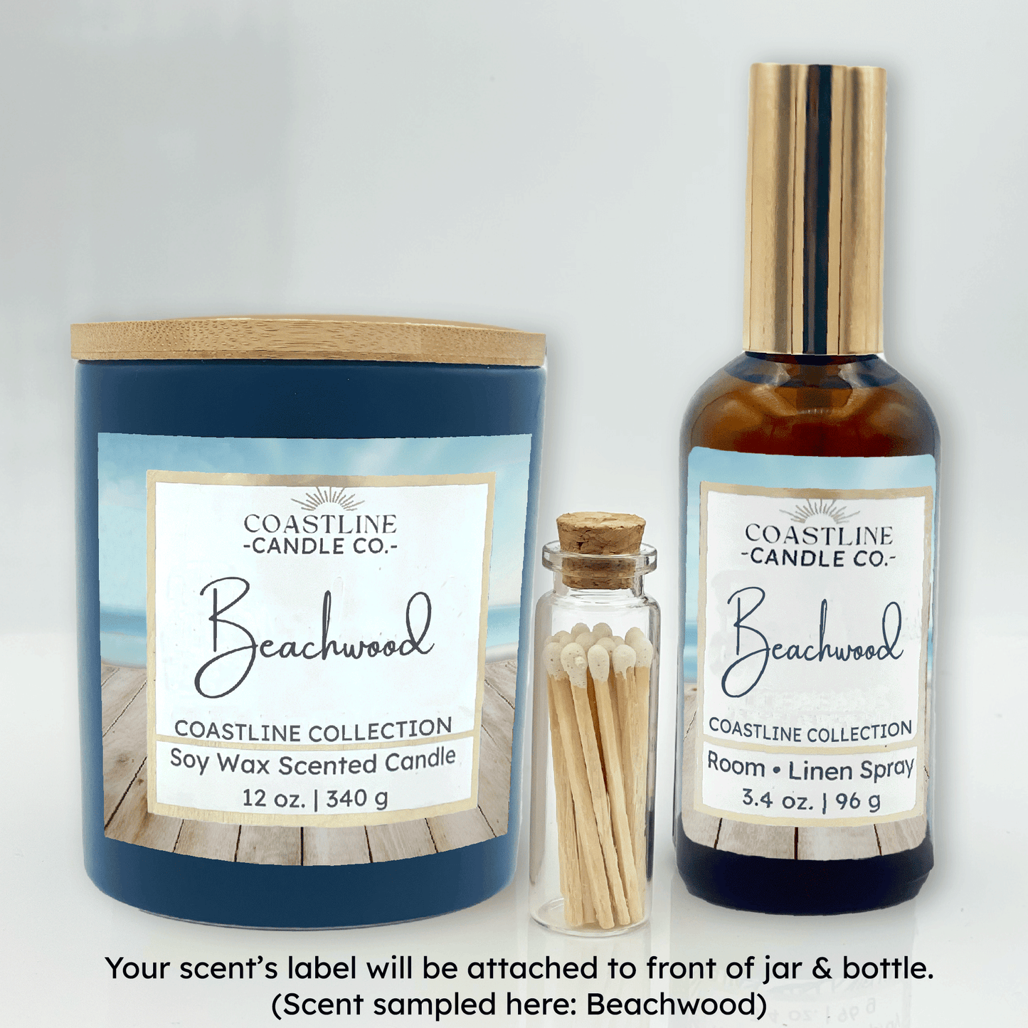 Blue 12 oz. Candle Jar & Room Spray Gift Set - your choice of scent with match stick bottle