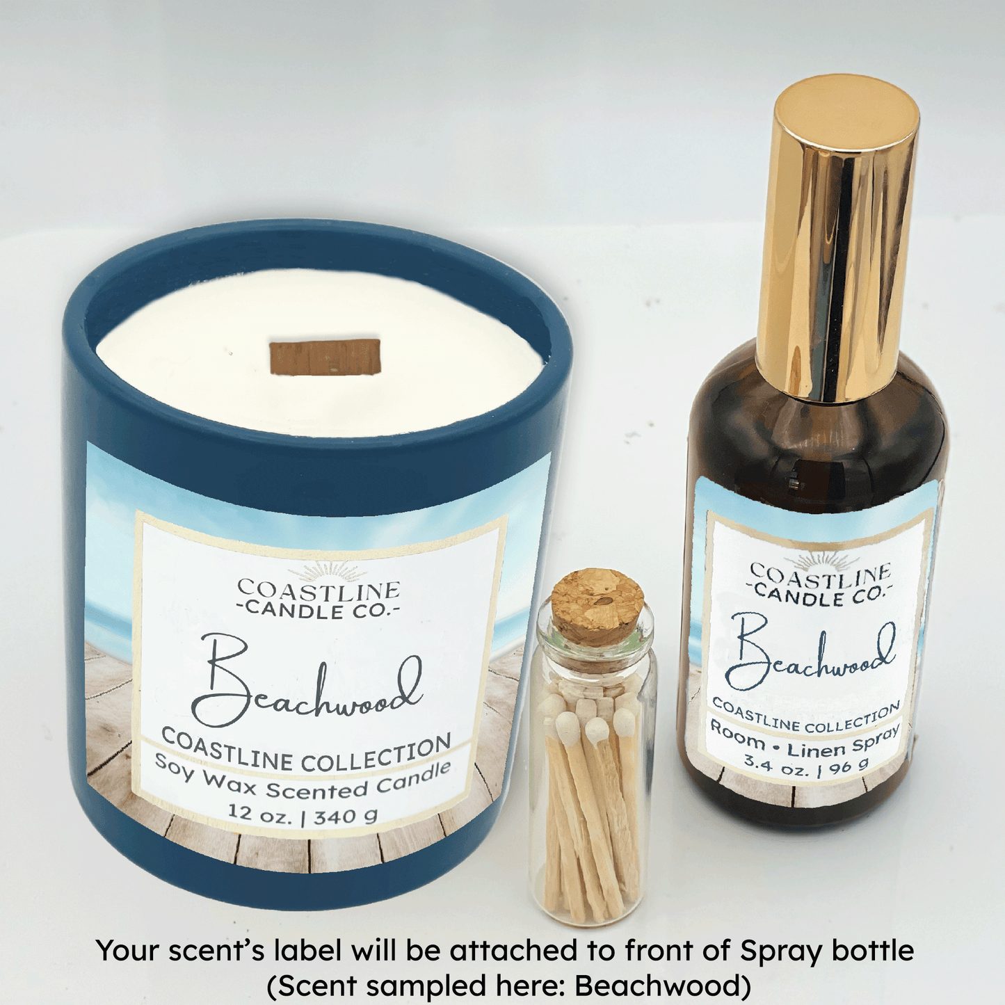 Blue 12 oz. Candle Jar & Room Spray Gift Set - your choice of scent with match stick bottle