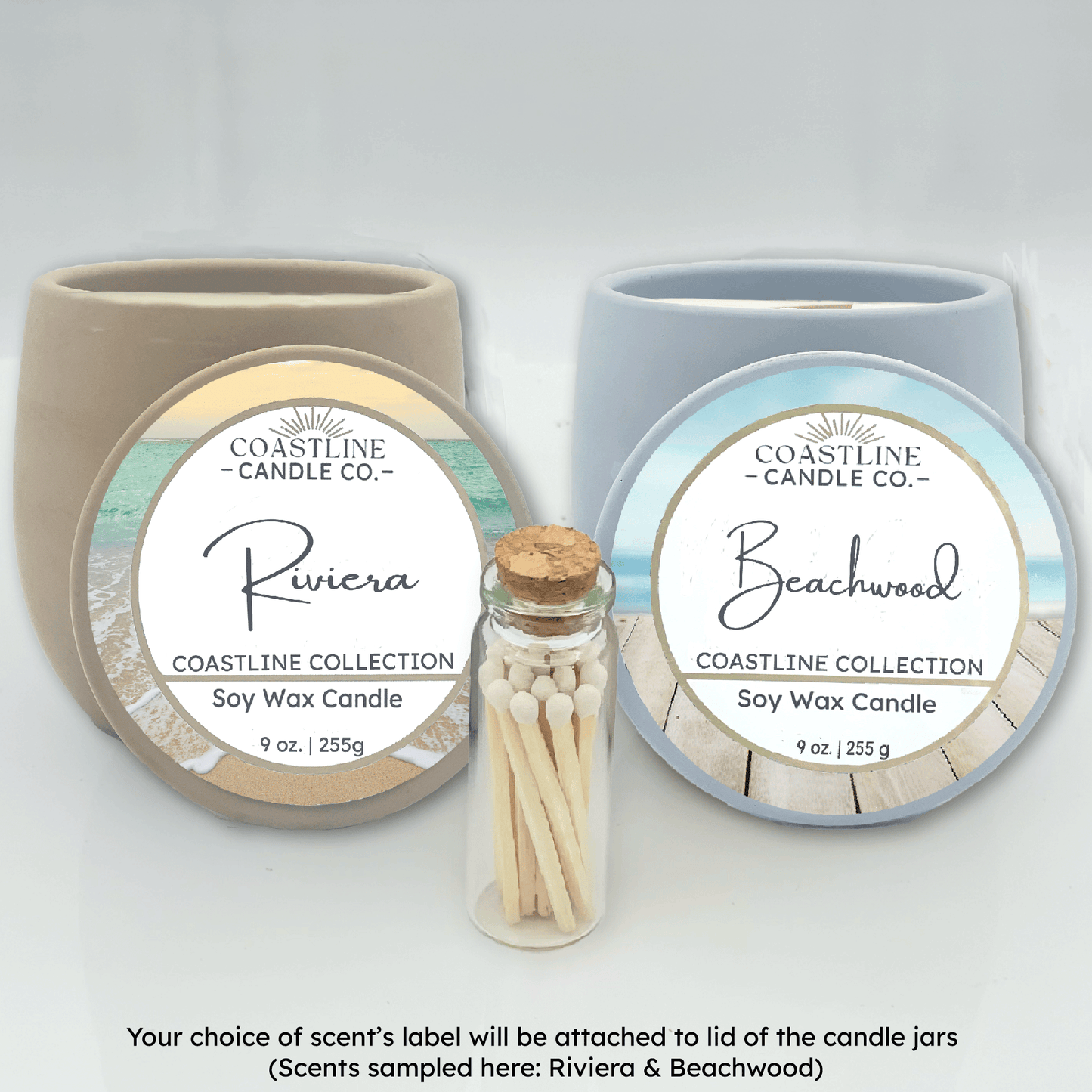 Beige & Blue 9 oz. Concrete 2 Jar Gift Set - your choice of scent with match stick bottle